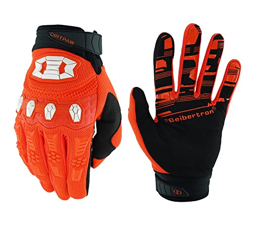 Seibertron Dirtpaw Handschuhe - Jugend/Kinder BMX MX ATV MTB Rennrad Mountainbike Fahrrad Offroad/Dirtbike für Cycling und Motocross Sport mit Touch Recognition voller Fingerabdeckung Fluo Orange XL von Seibertron