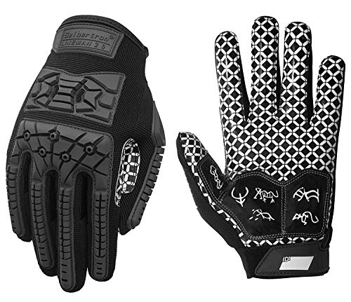 Seibertron Lineman/Linebacker Handschuhe 2.0 Padded Palm American Football Receiver Gloves, Flexibler TPR-Aufprallschutz Back of Hand Handschuhe Erwachsener Sizes Black M von Seibertron