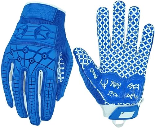 Seibertron Lineman/Linebacker Handschuhe 2.0 Padded Palm American Football Receiver Gloves, Flexibler TPR-Aufprallschutz Back of Hand Handschuhe Erwachsener Sizes Blue L von Seibertron