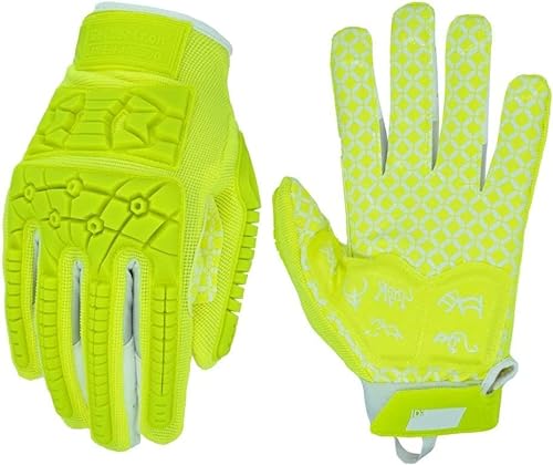 Seibertron Lineman/Linebacker Handschuhe 2.0 Padded Palm American Football Receiver Gloves, Flexibler TPR-Aufprallschutz Back of Hand Handschuhe Erwachsener Sizes Fluo Green L von Seibertron