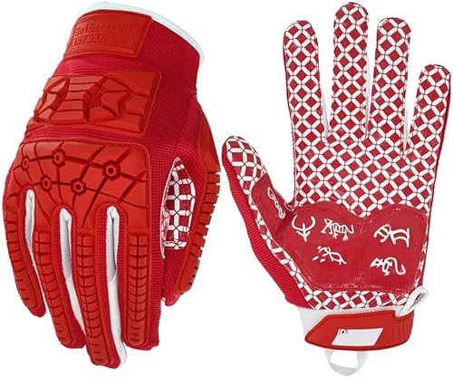 Seibertron Lineman/Linebacker Handschuhe 2.0 Padded Palm American Football Receiver Gloves, Flexibler TPR-Aufprallschutz Back of Hand Handschuhe Erwachsener Sizes Red L von Seibertron