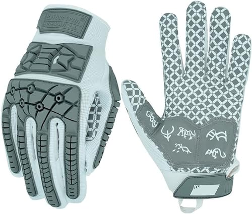 Seibertron Lineman/Linebacker Handschuhe 2.0 Padded Palm American Football Receiver Gloves, Flexibler TPR-Aufprallschutz Back of Hand Handschuhe Erwachsener Sizes White M von Seibertron