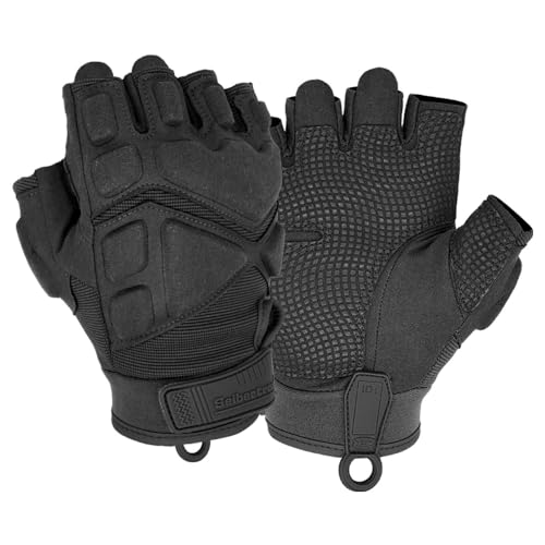 Seibertron Patented S.O.L.A.G 2.0 Handschuhe - Taktische Sport- und wasserdichte Handschuhe mit Touchscreen, Stoßschutz und Halbfinger Black S von Seibertron