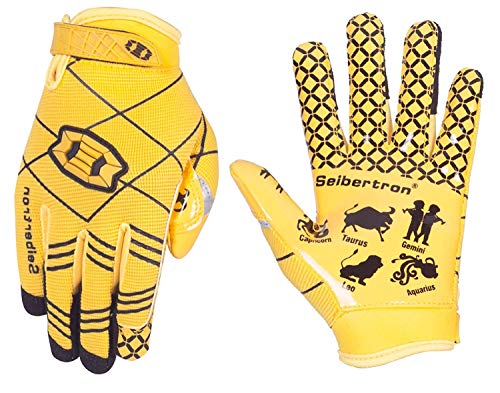 Seibertron Pro 3.0 12 Konstellation Elite Ultra-Stick Sports Receiver/Empfänger Handschuhe American Football Gloves Jugend und Kinder Yellow L von Seibertron