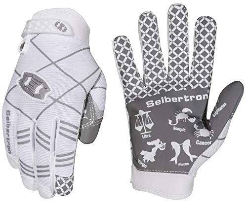 Seibertron Pro 3.0 12 Konstellation Elite Ultra-Stick Sports Receiver/Empfänger Handschuhe American Football Gloves Jugend und Kinder White L von Seibertron