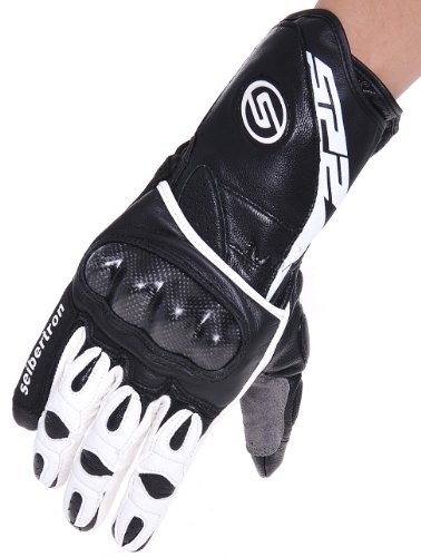 Seibertron SP2 SP-2 Leder Herren On-Road Motorrad-Handschuhe echtes Leder Moto-Cross Motobike Motorrad Sport-Handschuhe (Schwarz+weiß, XL) von Seibertron