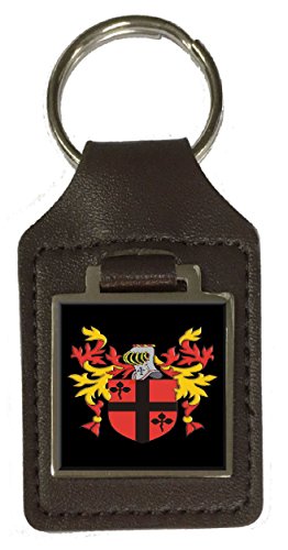 Keyt Familienwappen Nachname Wappen Braun Leder Schlüsselanhänger Gravur, braun von Select Gifts