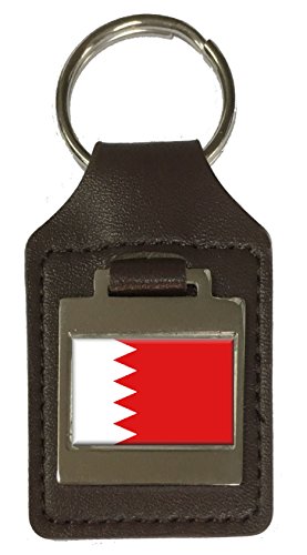 Leder-Schlüsselanhänger mit Gravur Bahrain Flagge, braun von Select Gifts