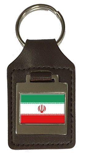 Leder-Schlüsselanhänger mit Gravur Irân Flagge, braun von Select Gifts