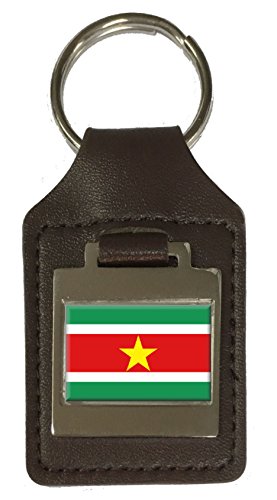 Leder-Schlüsselanhänger mit Gravur Surinam-Flagge, braun von Select Gifts