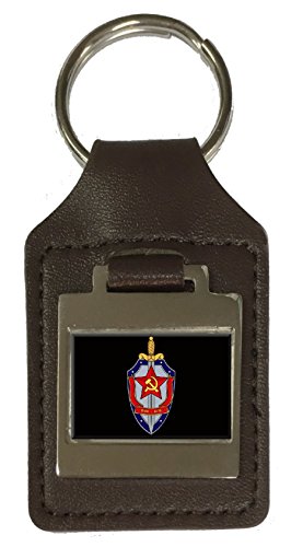 Schlüsselanhänger aus Leder, graviert, KGB Secret Agent Militairy UdSSR Flagge, braun von Select Gifts