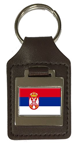 Schlüsselanhänger aus Leder, graviert, Serbien-Flagge, braun von Select Gifts