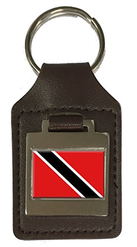 Schlüsselanhänger aus Leder, mit Gravur Trinidad & Tobago Flagge, braun von Select Gifts