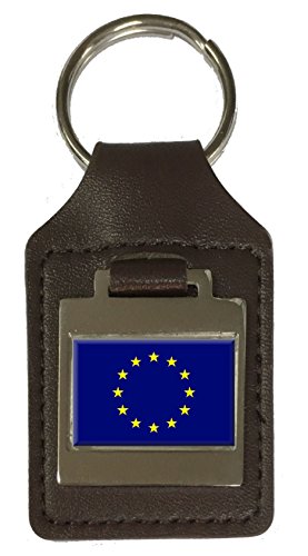 Schlüsselanhänger aus Leder, mit Gravur der Europäischen Union, braun von Select Gifts