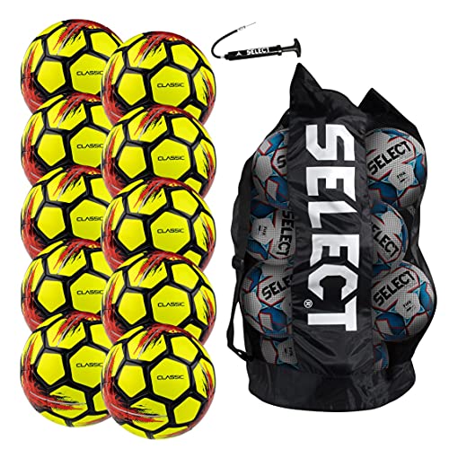 Select Classic Soccer Ball 10-Ball Team Pack mit Duffleballtasche und Ballpumpe, Gelb V21, Größe 3 von Select