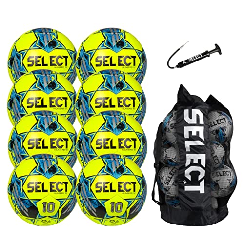 Select Numero 10 Fußball, 8-Ball Team Pack mit Duffle Ball Tasche und Handpumpe, gelb/blau V22, Größe 5 von Select