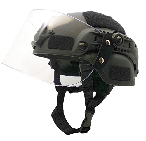 Airsoft MICH 2000 ACH Taktischer Helm mit klarem Visier NVG-Halterung und Seitenschiene (schwarz) von Selewell