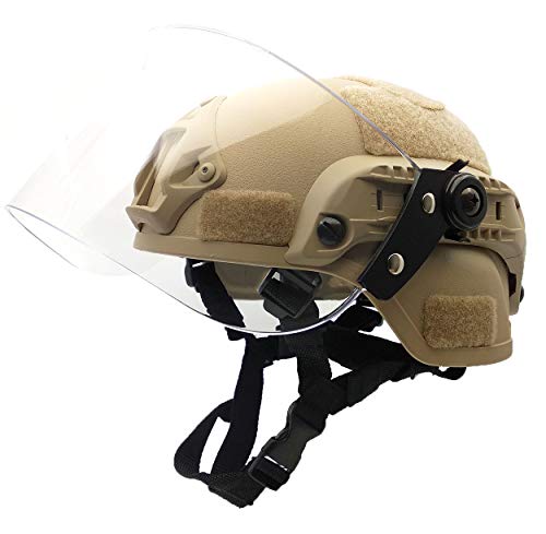 Airsoft Mich 2000 ACH Taktischer Helm mit klarem Visier NVG Halterung und Seitenschiene, DE von Selewell