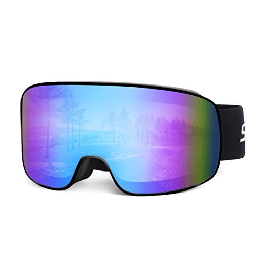 Skibrille Damen und Herren Snowboard Brille UV400 Schutz Anti-Nebel Winddicht Ski Schutzbrille Brillenträger Erwachsene Jugendliche Schneebrille für Skifahren Skaten Motocross (Black-Blue) von SelfLove