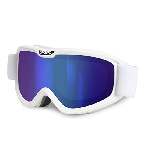 Skibrille Damen und Herren Snowboard Brille UV400 Schutz Anti-Nebel Winddicht Ski Schutzbrille Brillenträger Erwachsene Jugendliche Schneebrille für Skifahren Skaten Motocross (White) von SelfLove