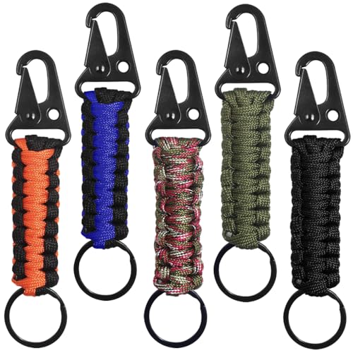 5 Stück Paracord-Schlüsselanhänger, SENHAI Karabiner, geflochtener Schlüsselanhänger mit Clip zum Aufhängen von Schlüsseln oder Taschenlampe, für Outdoor, Camping, Angeln, Rucksack, für Männer und von Senhai