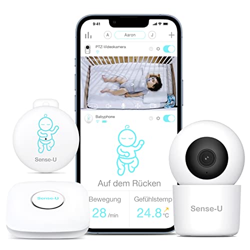 Sense-U Smart Baby Monitor 3 mit PTZ Kamera, Video Babyphone mit Bewegungs, Position und Temperatursensoren, Remote Pan-Tilt-Zoom, Nachtsicht, 2-Wege-Talk, Bewegungserkennung & kostenlose App, Grün von Sense-U