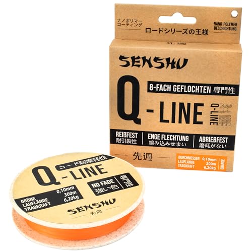 Senshu Q-Line - High-End 8-Fach geflochtene Schnur für maximale Tragkraft und Abriebfestigkeit (Orange, 0,14mm - 300m) von Senshu