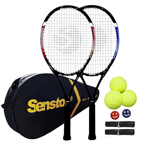 Senston Tennisschläger für Erwachsene 68,6 cm Tennisschläger – 2 Spieler Tennisschläger Set mit 3 Bällen, 2 Griffen, 2 Vibrationsdämpfern von Senston