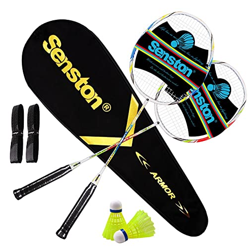 Senston Graphit Badminton Set Profi Badmintonschläger Leichtgewicht Badminton Schläger Federballschläger Set für Training, Sport und Unterhaltung mit Schlägertasche von Senston