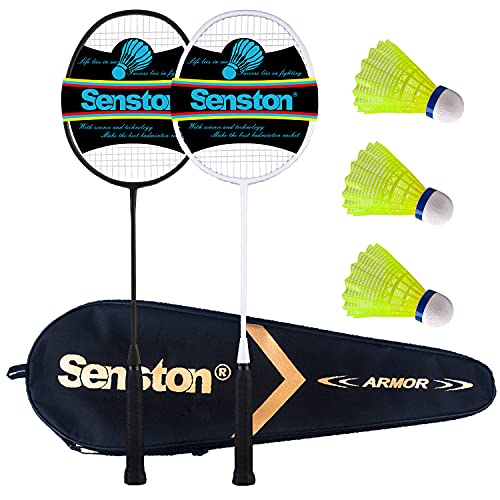 Senston Badmintonschläger Leichtgewicht Carbon Badminton Set mit 3 Federbälle für Einsteiger, Freizeitunterhaltung, Familienfeiern von Senston