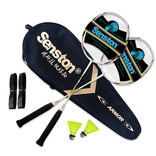 Senston Graphit Badminton Set Carbon Profi Badmintonschläger Leichtgewicht Badminton Schläger Federballschläger Set für Training, Sport und Unterhaltung mit Schlägertasche von Senston