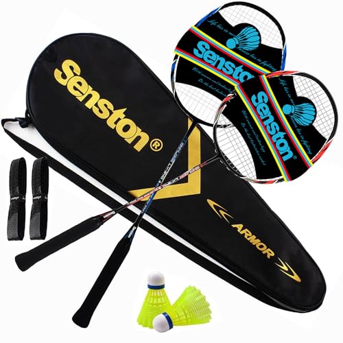 Senston Graphit Badminton Set Leichtgewicht Profi Badmintonschläger mit 2 Federbälle und 2 Griffband für Training, Sport und Unterhaltung von Senston