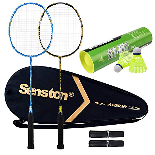 Senston S300 Graphit Badminton Set Carbon Badmintonschläger Badminton Schläger mit Schlägertasche und 6 Stück Nylon Federbälle von Senston