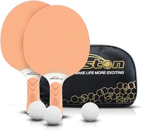Senston Tischtennisschläger Set, professionelle Tischtennisschläger mit 3 Bällen, Ping Pong Paddel Set aus Gummi von Senston