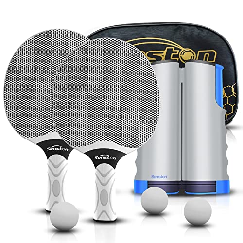 Senston Tischtennisschläger-Set, professioneller Tischtennisschläger mit 3 Bällen, Komposit-Gummi-Ping-Pong-Paddel-Set（grau） von Senston