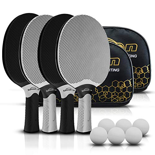 Senston Tischtennisschlägerset, professionelles Tischtennis-Paddel-Set für 4 Spieler, Ping-Pong-Paddel aus Verbundgummi, Spiele im Innen- oder Außenbereich. von Senston