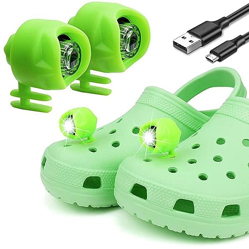 2Er Pack Scheinwerfer für Crocs, USB Aufladung, Nacht, Wandern, Radfahren, Laufen, Gehen, Tragbare Croc Lichter für Schuhe, Interessante Gadgets, Geeignet für Erwachsene und Kinder(Grün) von Septpenta