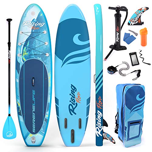 SereneLife Inflatable Stand Up Paddle Board - 10 Ft. Standup SUP Paddle Board w/Oar, Manual Air Pump, Safety Leash, Paddleboard Repair Kit, Waterproof Mobile Phone Case, Storage/Carry Bag SLSUPB518 von SereneLife