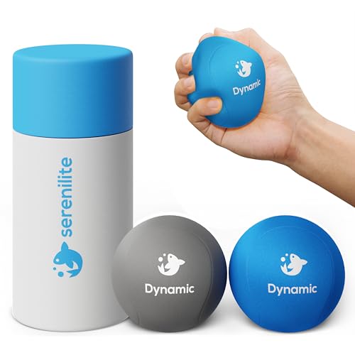 Serenilite Hand Therapy Übungs-Stressball-Bundle – Stressball 2.0 mit dynamischem Widerstand und Griffstärkung – Therapeutische Handwiederherstellung (Grau, Blau) von Serenilite