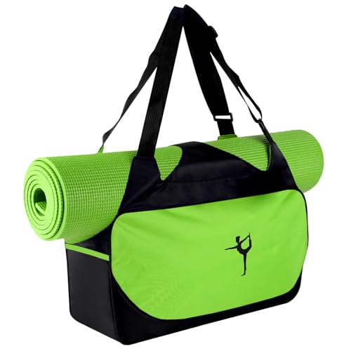 Yoga-Tasche, Polyester-Material, Yoga-Matten-Tasche, große Kapazität, kleine Sporttasche, Damen, mit verstellbaren Trägern, für Damen, Herren, Sport, 48 x 24 x 16 cm/18,9 x 9,4 x 6,3 Zoll(Grün) von Serlium