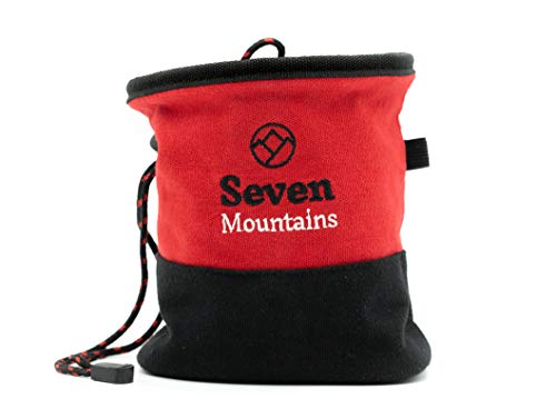 Seven Mountains Chalkbag für Bouldern Klettern & Crosssfit | reißfest selbststehend u. robuster Magnesiumbeutel aus 100% Leinen | großer Kreidebeutel | staubdichte Klettertasche | maximaler Grip von Seven Mountains