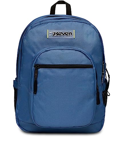 Seven Schulrucksack Freethink, hellblau – Doppelfach – mit integriertem USB-Stecker – Tasche für PC/Tablet, Seitentaschen für Trinkflasche, blau, 33 x 44 x 20 cm, Rucksack Backpacks von Seven