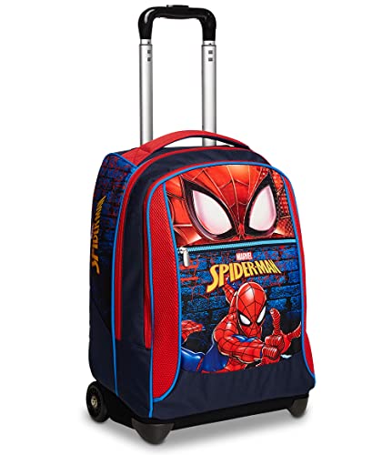 Seven Trolley Spiderman, 2 in 1, Schulranzen mit Rollen, Rucksack mit Trolleyfunktion für Kinder, ab 1. Klasse, für Schule, Reisen, Mädchen&Jungen; rot/schwarz; Superheroes von Seven