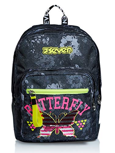 RUCKSACK EXTRA FIT SEVEN FLYING DREAMS Backpack für Schule, Uni & Freizeit, Geräumige Schultasche für Teenager, Mädchen und Jungen, schwarz, italienisches Design von Seven
