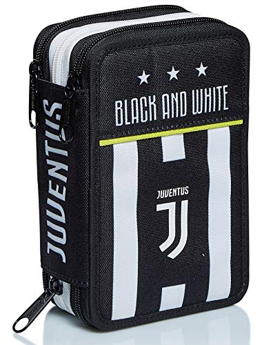 Seven Juventus Schutzhülle mit 3 Fächern, Best Match, schwarz und weiß, mit Stiften, Bleistiften, Farben und mehr von Seven