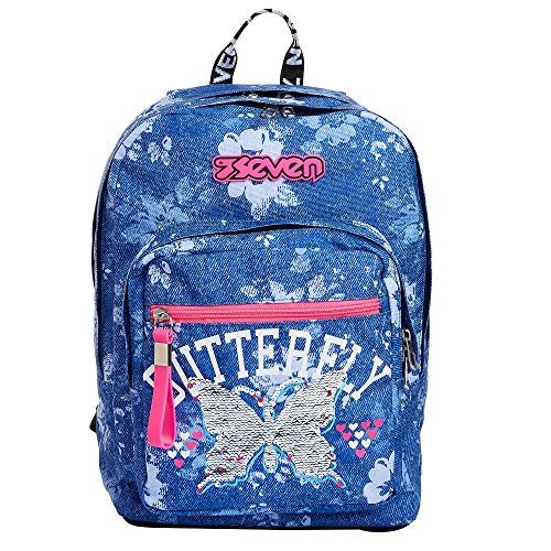 RUCKSACK EXTRA FIT SEVEN FLYING DREAMS Backpack für Schule, Uni & Freizeit, Geräumige Schultasche für Teenager, Mädchen und Jungen, blau, italienisches Design von Seven