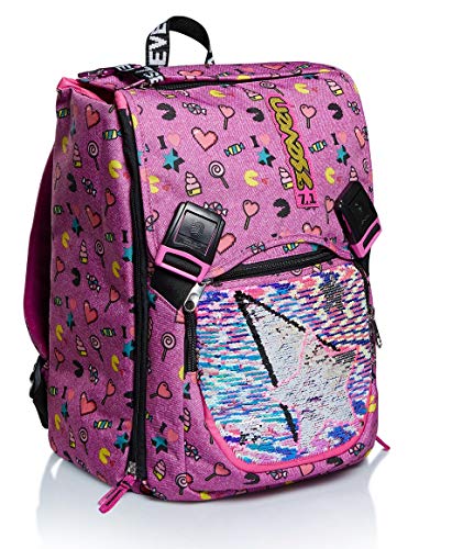 Seven Ausziehbarer Schulrucksack - Starry Rainbow - wendbare Pailletten, Rosa, Taglia unica, ausziehbar von Seven