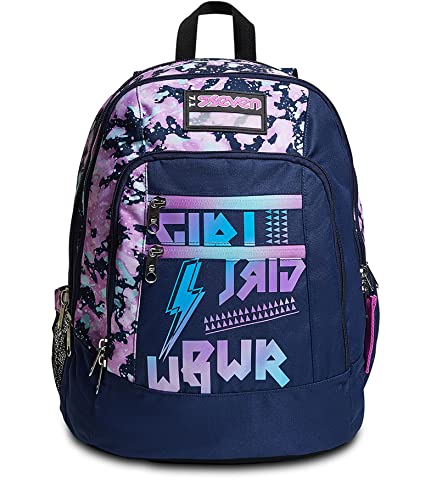 SEVEN Rucksack Advanced, Backpack für Schule, Uni & Freizeit, Geräumige Schultasche für Teenager, Mädchen, Jungen, Gepolsterter Schulranzen; DRAWINGPIN Girl, pink/violett, mit Laptopfach von Seven