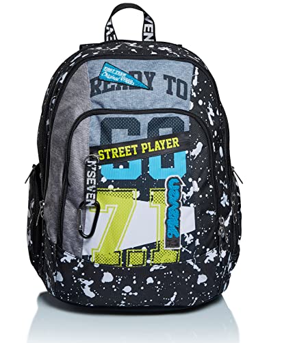 Seven Rucksack, Backpack für Schule, Uni & Freizeit, Geräumige Schultasche für Teenager, Mädchen, Jungen, Gepolsterter Schulranzen; mit Laptopfach & USB-PLUG; Advanced STREET PLAYER, mehrfarbig von Seven