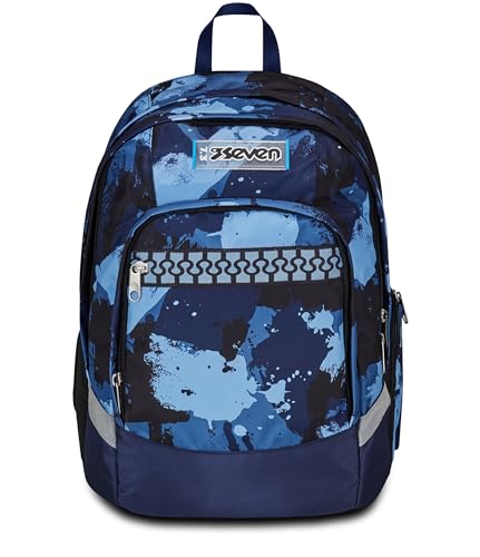 Seven Ergonomischer Schulranzen, Tornister für Schule Sport Freizeit, Schulrucksack für Kinder Mädchen und Jungen, mit Trinkflaschenfach, gepolstert, nachhaltig, ozeanblau von Seven